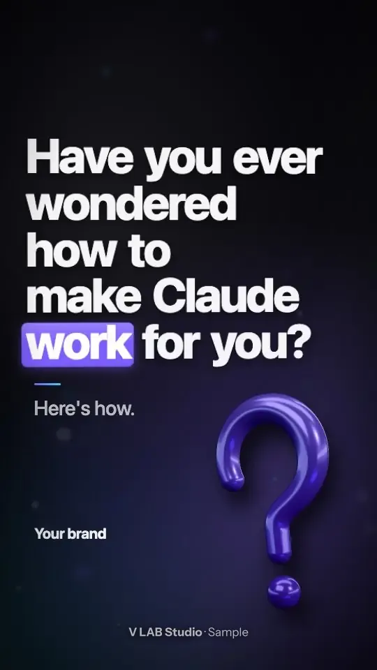 The Hook question template: “Have you ever wondered how to make Claude work for you?” with a violet 3D question mark